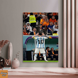 Lionel Messi World Cup Canvas Canvas Wall Art, Messi Signature and World Cup Canvas, Football Cup Ready to Hang Football