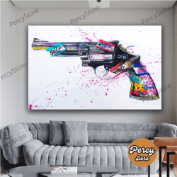 Wall Decoration Canvas Painting - Living Room Bedroom Home and Office Wall Decoration Canvas Art, Graffiti Gun Canvas Wa
