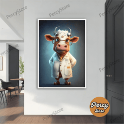 Wall Decoration Canvas Painting - Living Room Bedroom Home and Office Wall Decoration Canvas Art, Professor Cow Canvas P