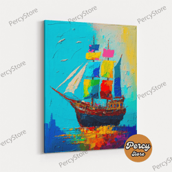 seascape painting canvas print, sailing ship painting, nautical decor, old ship print, vintage style art