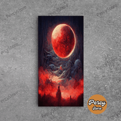 spooky horror canvas print, bloodmoon sunset, blood moon, halloween wall art, cosmic horror, ready to hang