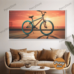 Vaporwave Bmx Bike, Framed Canvas Print, Retro Wall Art, Sunset Photography, Bicycle Decor, Bike Rider Gift, Guy Gift