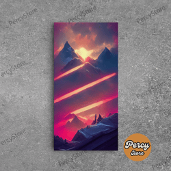 vaporwave mountain landscape canvas print, synthwave landscape art, beautiful sunset in the mountains wall art, cool wal
