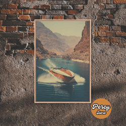 vintage photography print, speed boat in the grand canyon, framed canvas print, nautical art, 1950s1960s photography