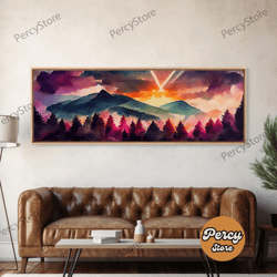 watercolor sunrise, ready to hang canvas print, panoramic art, watercolour landscape art wall decor