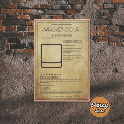 whiskey sour recipe - bar cart art - bar decor - framed canvas print - blueprint art - patent art - home bar decor - bar