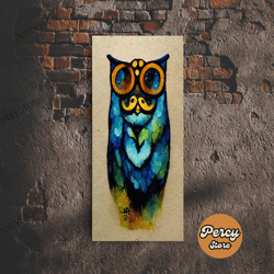 wise owl with glasses canvas art - owl painting - owl wall decor-1