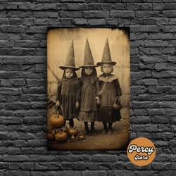 witch halloween, spooky art print, vintage photograph, black and white art, canvas print, wall art, vertical print, home