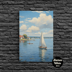 framed canvas ready to hang, sail boat wall art, ocean art print, seascape art, canvas print, wall art, vertical print,