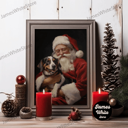 Framed Canvas Ready To Hang, Santa Claus And His Beagle, Christmas Wall Art, Dog Gift, Christmas Dog, Winter Wall Art, S