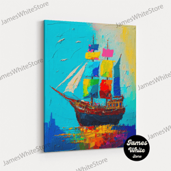 framed canvas ready to hang, seascape painting canvas print, sailing ship painting, nautical decor, old ship print, vint