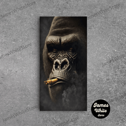 framed canvas ready to hang, smoking gorilla canvas framed wall art, gorilla smoking print, animal print, monkey canvas