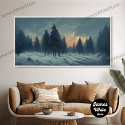 Framed Canvas Ready To Hang, Snowy Forest, Dreamy Landscape Painting Canvas Print, Country Side, Farmhouse Decor, Beauti