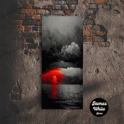 framed canvas ready to hang, spooky horror canvas print, bloodmoon sunset, blood moon, halloween wall art, ready to hang