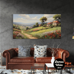 framed canvas ready to hang, spring meadow painting, framed canvas print, vintage landscape print, country art, original