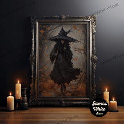 framed canvas ready to hang, the wicked witch, halloween canvas, framed canvas print, spooky gothic oil painting, witch
