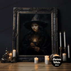 framed canvas ready to hang, the witch and the well of souls, haunted halloween art, halloween canvas, framed canvas pri