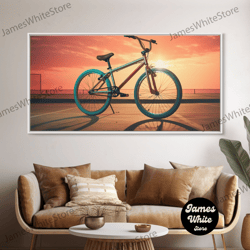 Framed Canvas Ready To Hang, Vaporwave Bmx Bike, Framed Canvas Print, Retro Wall Art, Sunset Photography, Bicycle Decor,