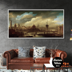 Framed Canvas Ready To Hang, Victorian Steampunk Cityscape, Concept Art, Ready To Hang Canvas Print, Framed Wall Art