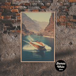 framed canvas ready to hang, vintage photography print, speed boat in the grand canyon, framed canvas print, nautical ar