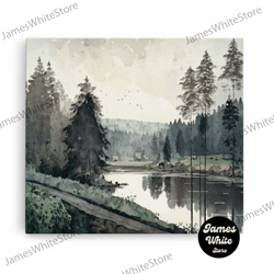 Framed Canvas Ready To Hang, Wall Art Oil Painting Landscape Framed Canvas Print, Vintage Nature Framed Large Gallery Ar