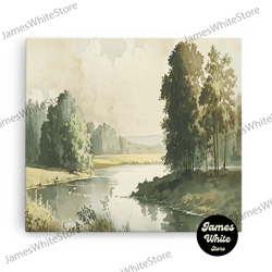 Framed Canvas Ready To Hang, Wall Art, Vintage Landscape Framed Canvas Print, Wall Decor With Hanging Kit, Rustic Farmho