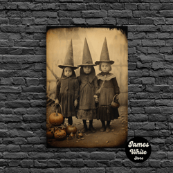 framed canvas ready to hang, witch halloween, spooky art print, vintage photograph, black and white art, canvas print, w