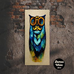 framed canvas ready to hang, wise owl with glasses canvas art - owl painting - owl wall decor-1