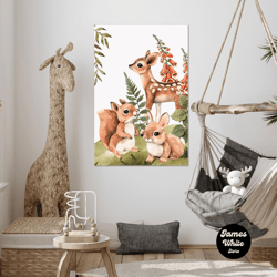 Animals The Forest Wall Art, Squirrel Gazelle Canvas Art, Kids Room Decor, Roll Up Canvas, Stretched Canvas Art, Framed