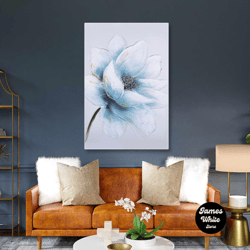 Blue Flower Canvas Art, Floral Wall Decor, Living Room Wall Art Decor, Roll Up Canvas, Stretched Canvas Art, Framed Wall