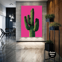 Cactus Wall Art, Pink Canvas Art, Modern Wall Art Decor, Roll Up Canvas, Stretched Canvas Art, Framed Wall Art Painting