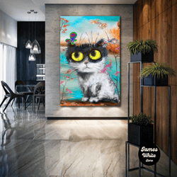 Cat Wall Art, Cute Animal Wall Decor, Animal Canvas Art, Roll Up Canvas, Stretched Canvas Art, Framed Wall Art Painting