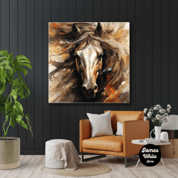 Charismatic Brown Horse With Flying Manes Roll Up Canvas, Stretched Canvas Art, Framed Wall Art Painting