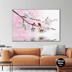 Cherry Blossom Tree Landscape Nature Roll Up Canvas, Stretched Canvas Art, Framed Wall Art Painting