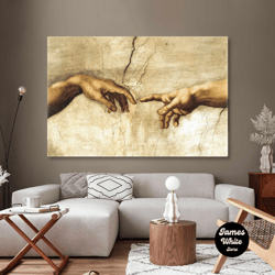 Creation Of Adam Michelangelo Famous Fresco Roll Up Canvas, Stretched Canvas Art, Framed Wall Art Painting
