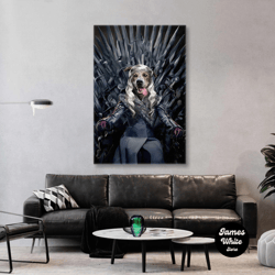 Cute Dog Wall Art, Iron Thrones Canvas Art, Funny Wall Decor, Roll Up Canvas, Stretched Canvas Art, Framed Wall Art Pain