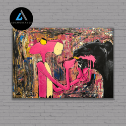 decorative wall art, pink panther canvas, abstract street graffiti wall art, nursery gift, pink panther canvas or poster