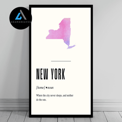 decorative wall art, funny new york definition print  new york canvas  minimalist state map  watercolor state silhouette