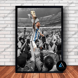 Framed Canvas Ready To Hang, 2022 World Cup Champions, Lionel Messi Poster, Argentina Football Poster, Canvas Poster Hom