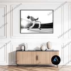framed canvas ready to hang, freddie mercury poster queen rock band print iconic music singer black and white vintage ce