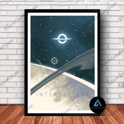Framed Canvas Ready To Hang, Interstellar Movie Poster Canvas Wall Art Family Decor, Home Decor, Frame Option-3