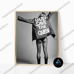 framed canvas ready to hang, kate moss god save the queen black & white vintage retro photography celebrity fashion wall
