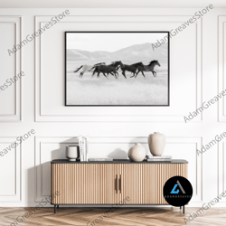 Framed Canvas Ready To Hang, Running Wild Horses Mountain Photography Field Boho Meadow Nature Farmhouse South Western R