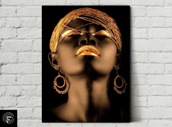 african woman gold wall art, african woman canvas art print, african american art wall decor, african wall decor, home d