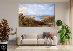 landscape canvas wall art, landscape wall decor, pine tree and lake landscape wall art, modern wall art, housewarming gi