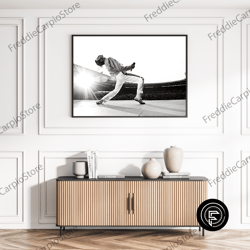 decorative wall art, freddie mercury poster queen rock band print iconic music singer black and white vintage celebrity