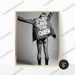decorative wall art, kate moss god save the queen black & white vintage retro photography celebrity fashion wall art dec