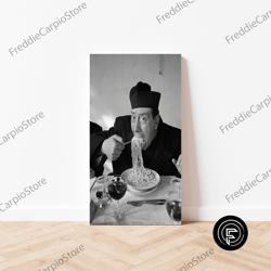 decorative wall art, man eating pasta black and white vintage old retro photography restaurant kitchen diner wall art de