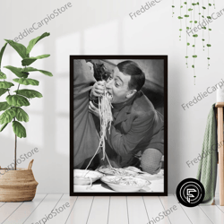 decorative wall art, toto eating pasta black & white vintage old retro photography restaurant kitchen diner wall art dec