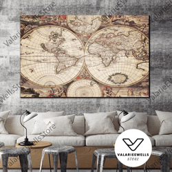 Decorative Wall Art, Vintage World Map Poster Print, World Antique Map Print Art, Nursery Wall Art, Office Wall Art Deco